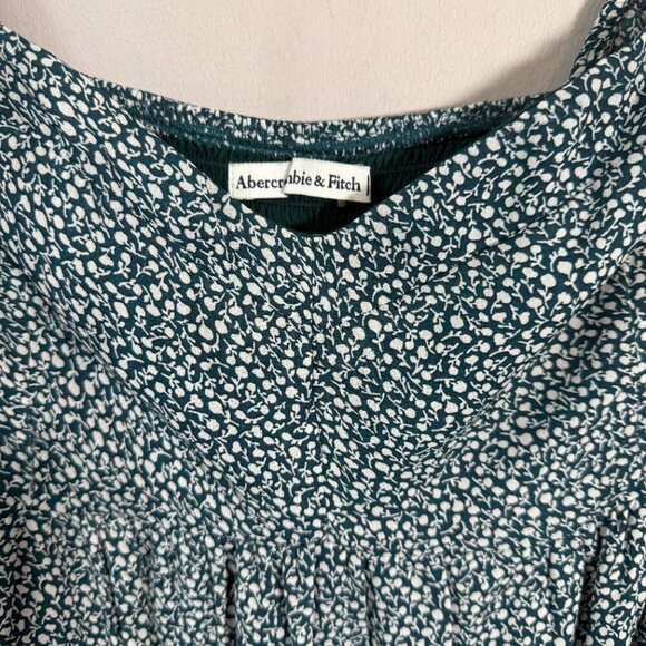 Abercrombie & Fitch Floral Smocked Ruffle Mini Dress Women's Large Tall LT Green - Picture 6 of 11